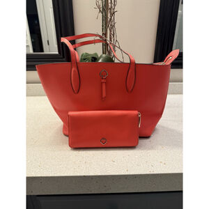 Kate Spade New York Adel Shoulder Tote Handbag Coral Plus Wallet